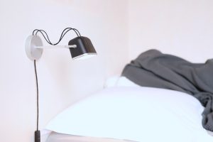 Photo "Satin nickel table lamp is suitable for bedroom"